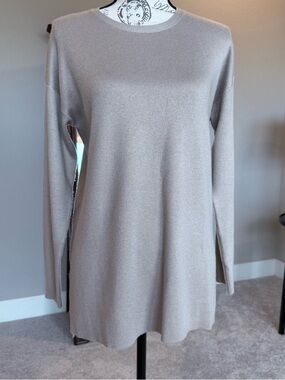 Splendid Collection Knit Sweater Dress | XS | Beige Minimalist Long Sleeve